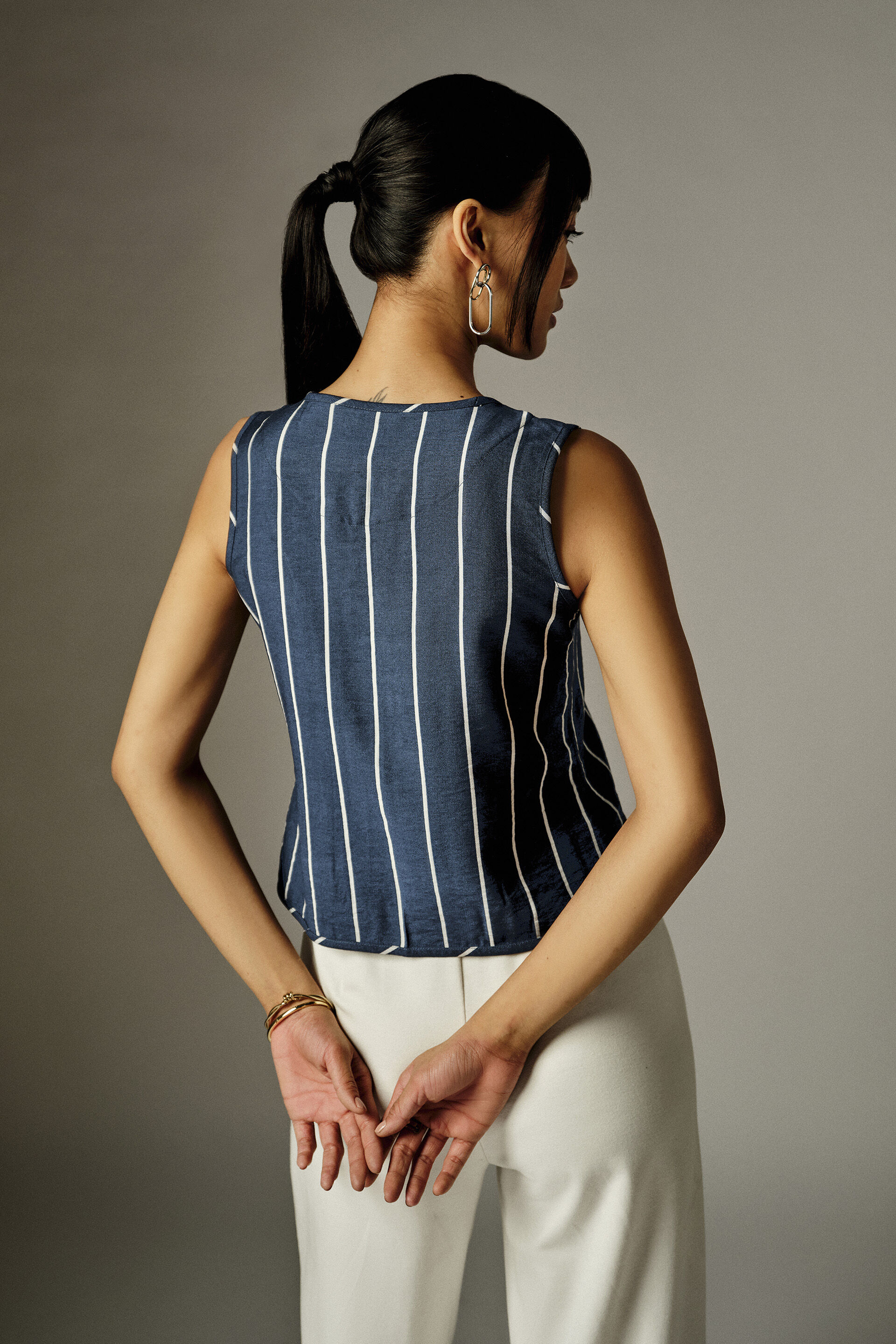 Rona Navy Striped Top, Navy Blue, image 6
